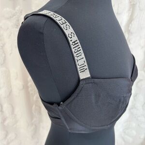 Victoria's Secret Shine Black Swimsuit Bra with Rhinestones 36D